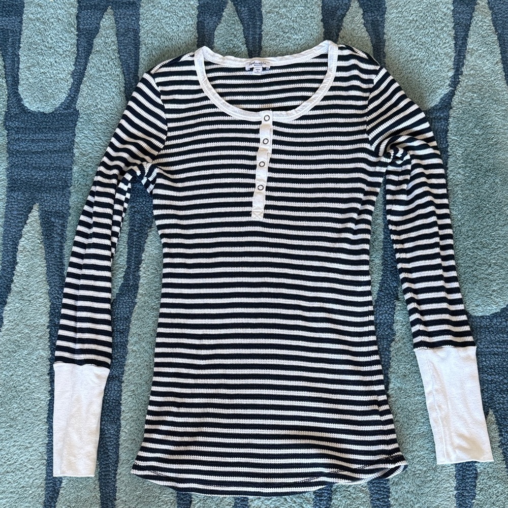 Splendid Navy & White Striped Thermal Forever Henley Tee